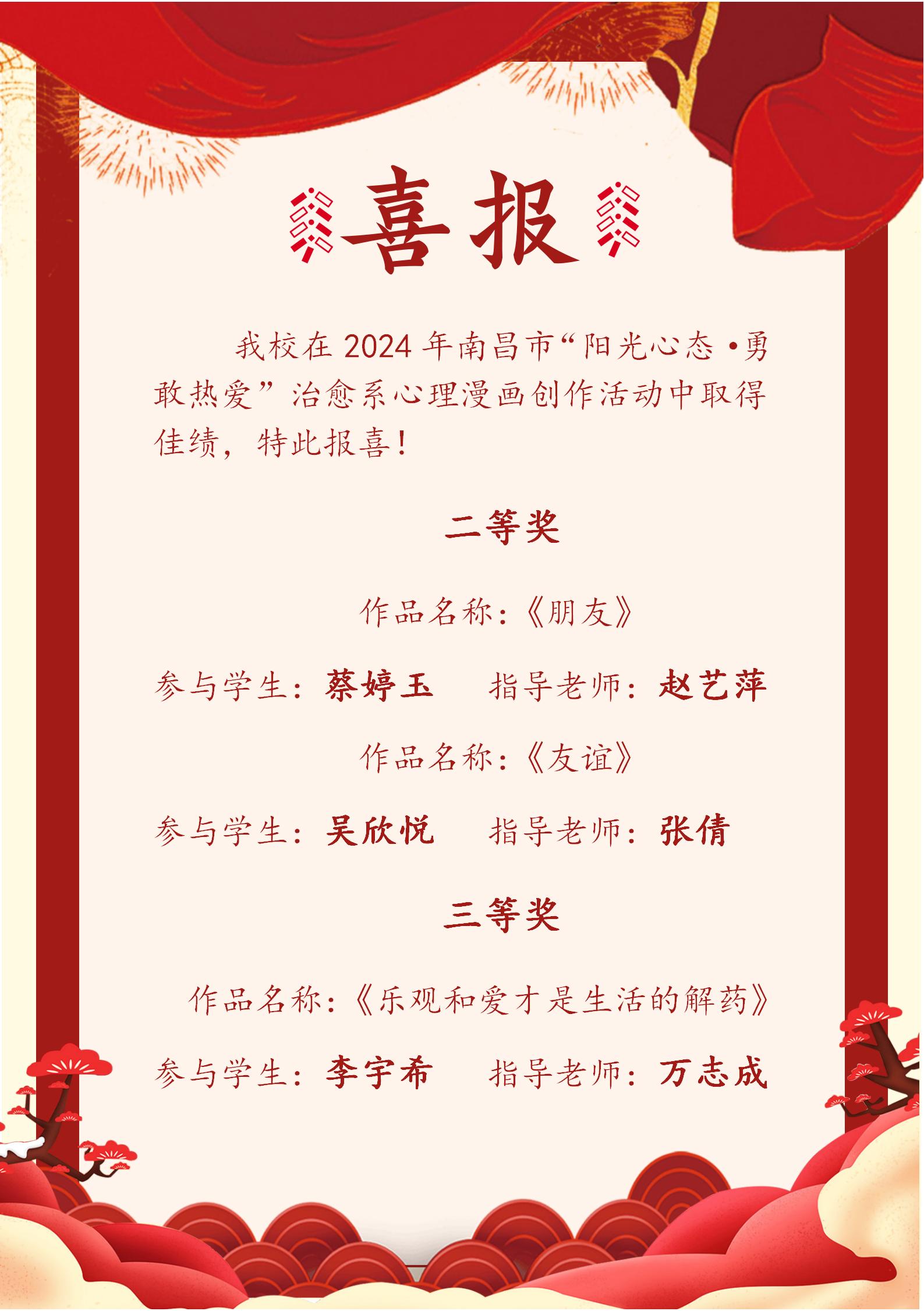 熱烈祝賀南昌向遠(yuǎn)軌道學(xué)校在 2024 年南昌市“陽光心態(tài)·勇敢熱愛”治愈系心理漫畫創(chuàng)作活動(dòng)中取得佳績