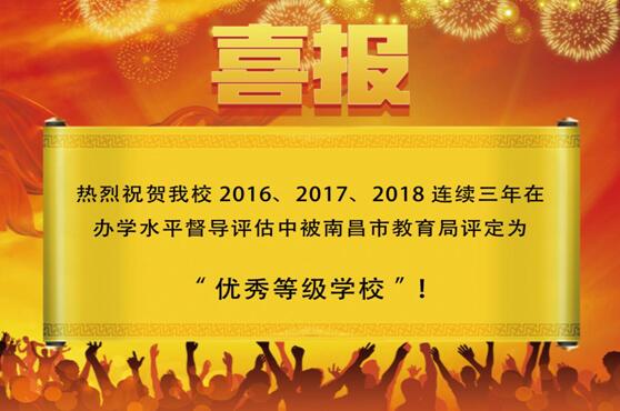 熱烈祝賀南昌向遠(yuǎn)軌道技術(shù)學(xué)校2016、2017、2018連續(xù)三年被南昌市教育局評(píng)定為“優(yōu)秀等級(jí)學(xué)校”！